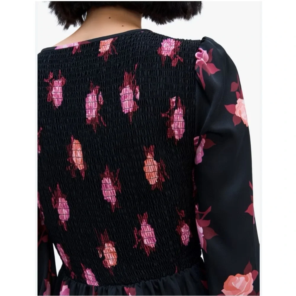Kate Spade Rose Garden Smocked Satin Dress